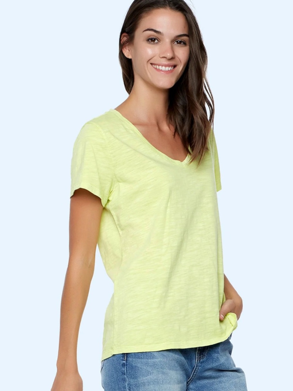 Banana Republic Linen V-Neck Top - Pale Yellow Green